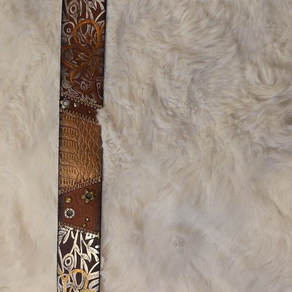 Vintage Fossil Y2k Belt Brown Leather Metallic Accents Studding Womens M - Picture 7 of 14